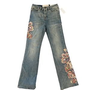 Soft Surroundings Bootcut Jean Womens 2 Ultimate Floral Embellished Denim NWT